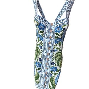 Farm Rio NWT Tropicance Porcelain Garden Euroflax™ Premium Linen Mini Dress